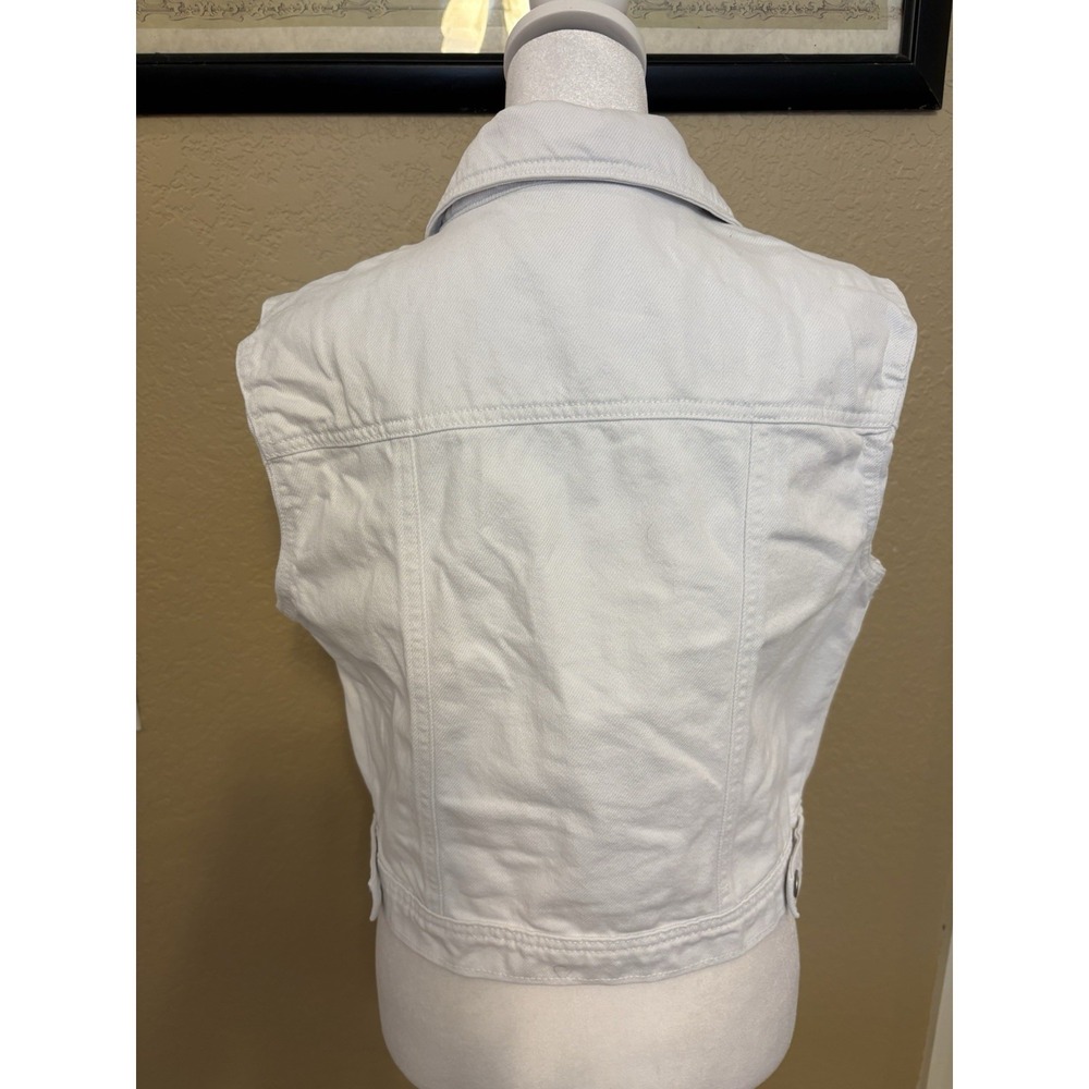 Never Now White Cropped Denim Vest, Large, Pristine - Picture 3 of 7